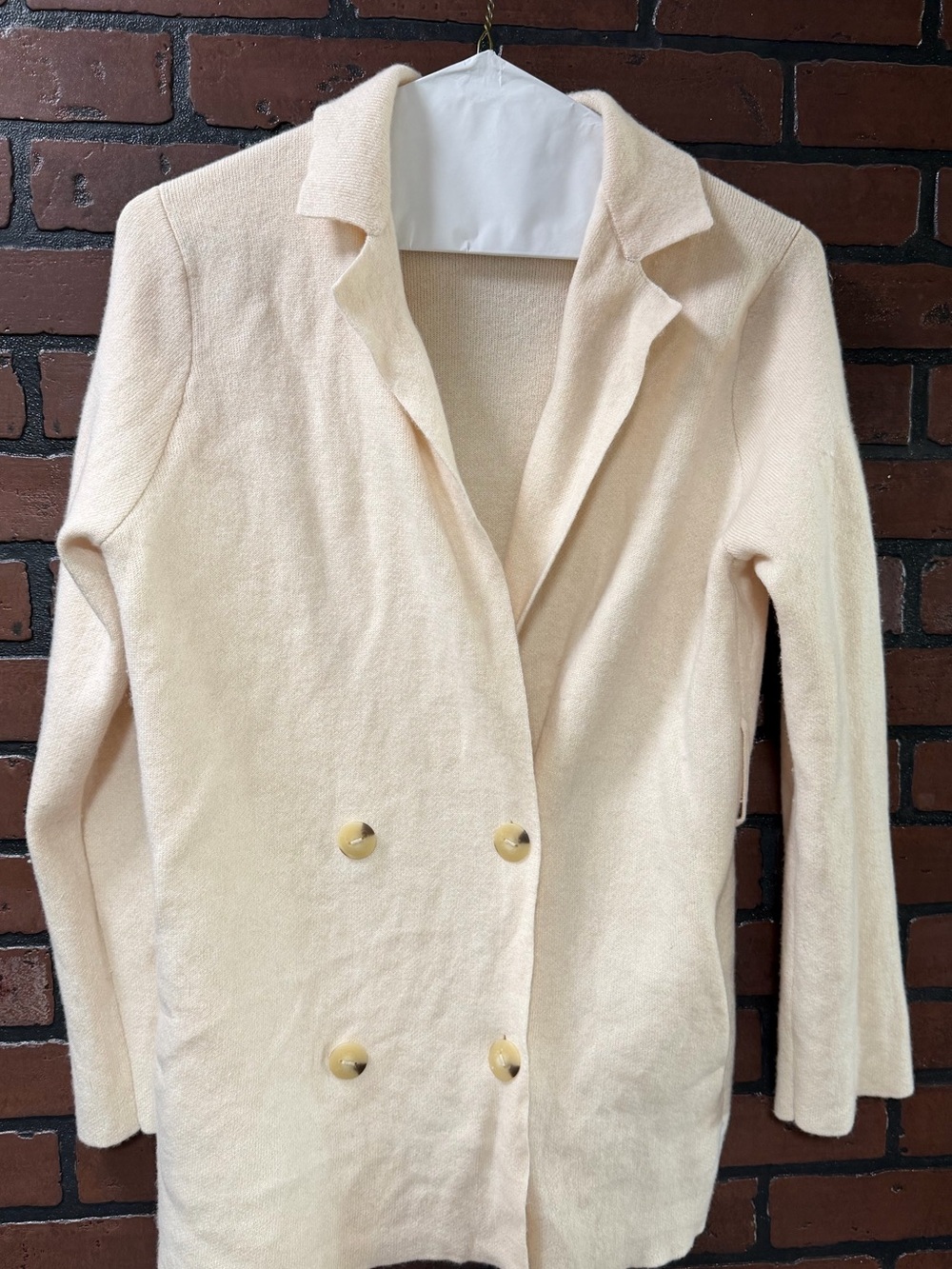 Vince Cream Double-Breasted Knit Blazer